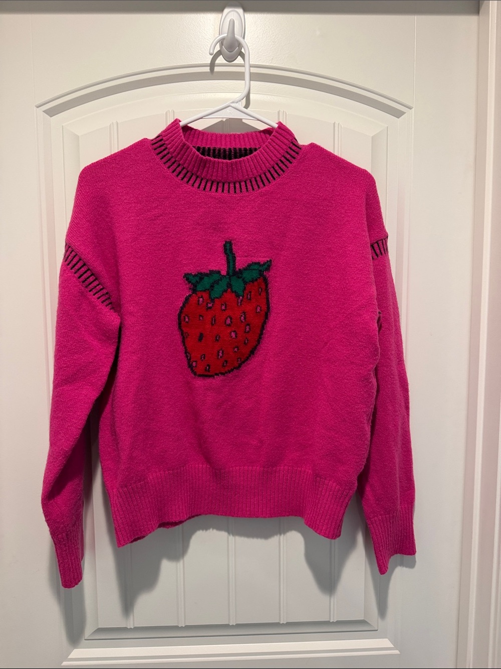 JODIFL Hot Pink Crewneck Sweater with Strawberry Motif